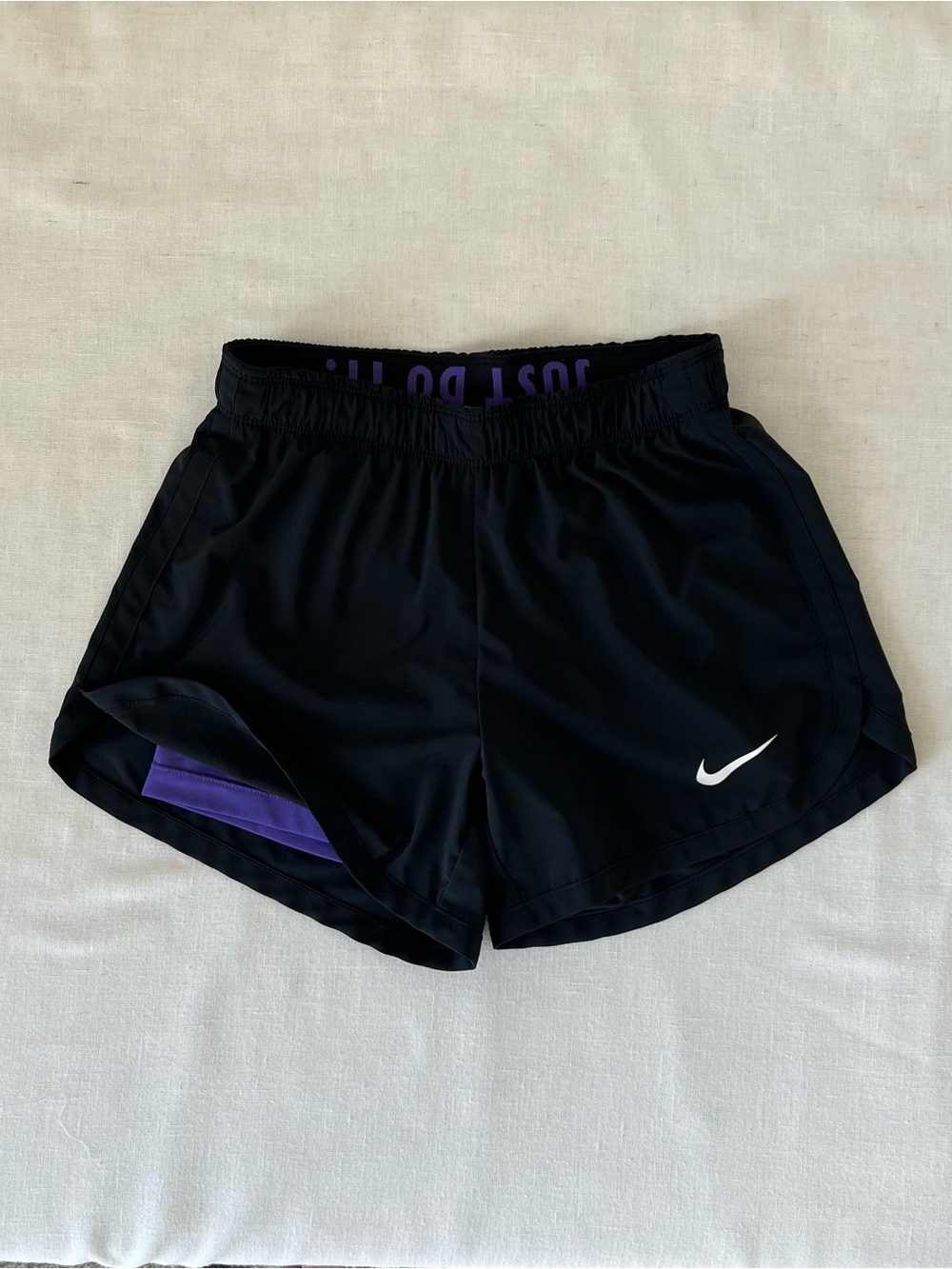 Nike Women’s Black Athletic Shorts with Purple Inner Lining - Gym Running Shorts
